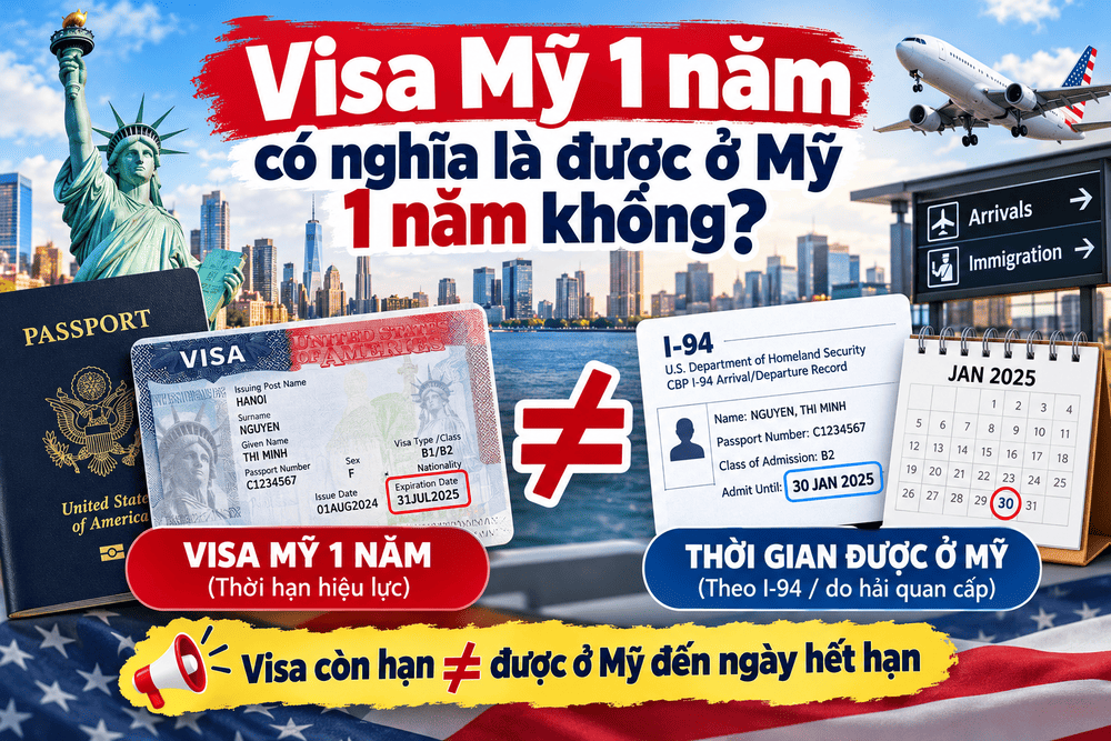 Visa Mỹ 1 năm có nghĩa là được ở Mỹ 1 năm không?